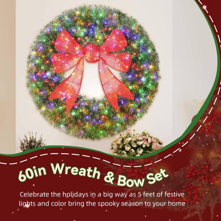 60in Wreath & Bow Set  
Celebrate the holidays in a big way as 5 feet of festive lights and color bring the spooky season to your home