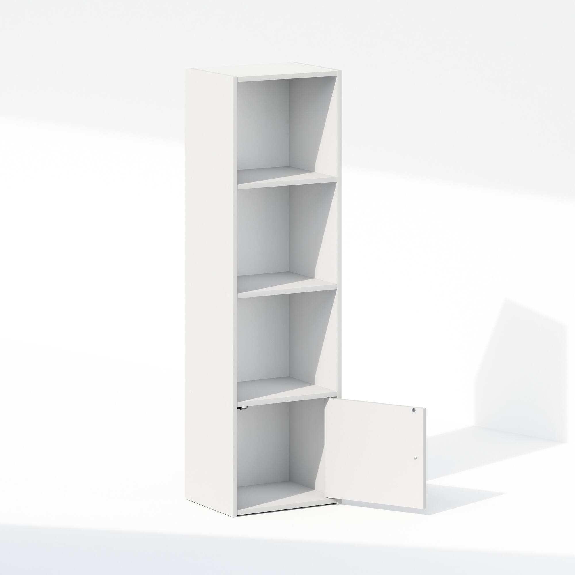 Alt View 5. Furinno - Luder 4-Tier Standing Shelf Bookcase with 1 Door Storage Cabinet, White - White.