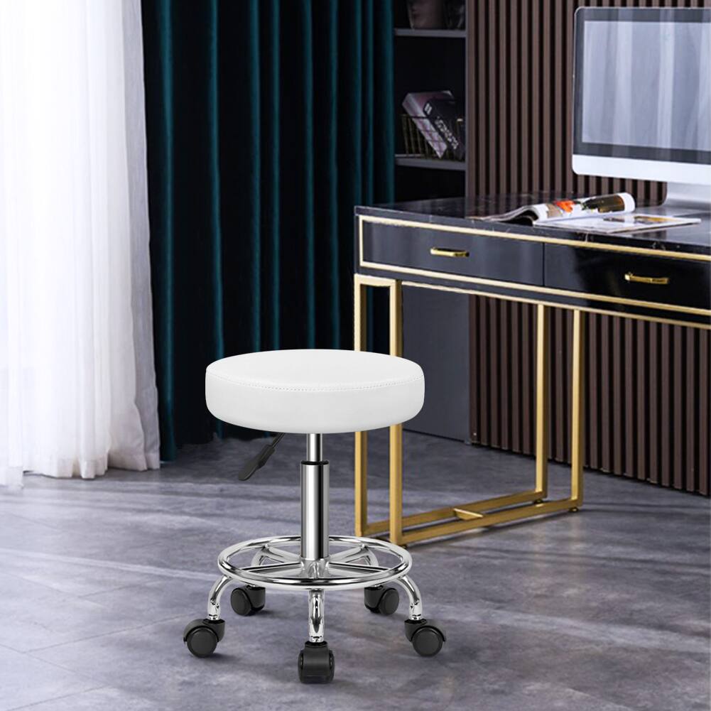 Alt View 1. KKTONER - KKTONER PU Leather Round Rolling Stool with Foot Rest Swivel Height Adjustment Spa Office Massage Stools Small (White) - White.