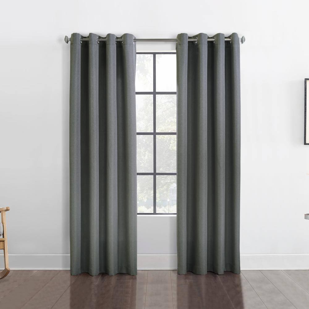 Angle. Commonwealth Home Fashions - Habitat Margaret Light Filtering Window Treatment Grommet Curtain Panel for Bedroom 52" x 84" Charcoal - Charcoal.