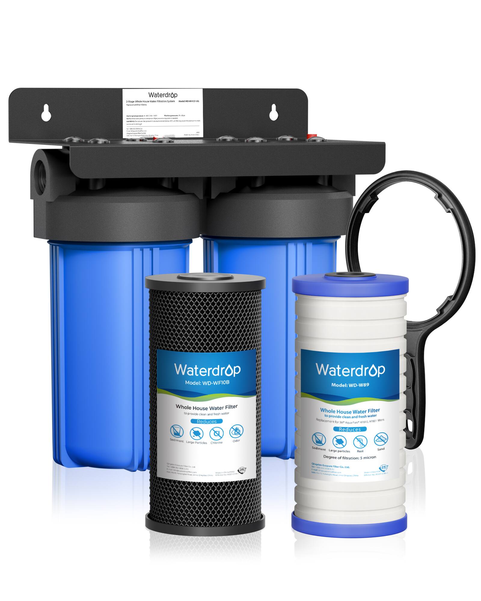 Waterdrop  
Model: WD-WF10B  
Whole House Water Filter  
Reduces  
Sediment, Large Particles, Chlorine, Odor, Rust, Sand  
Degree of Filtration: 5 micron