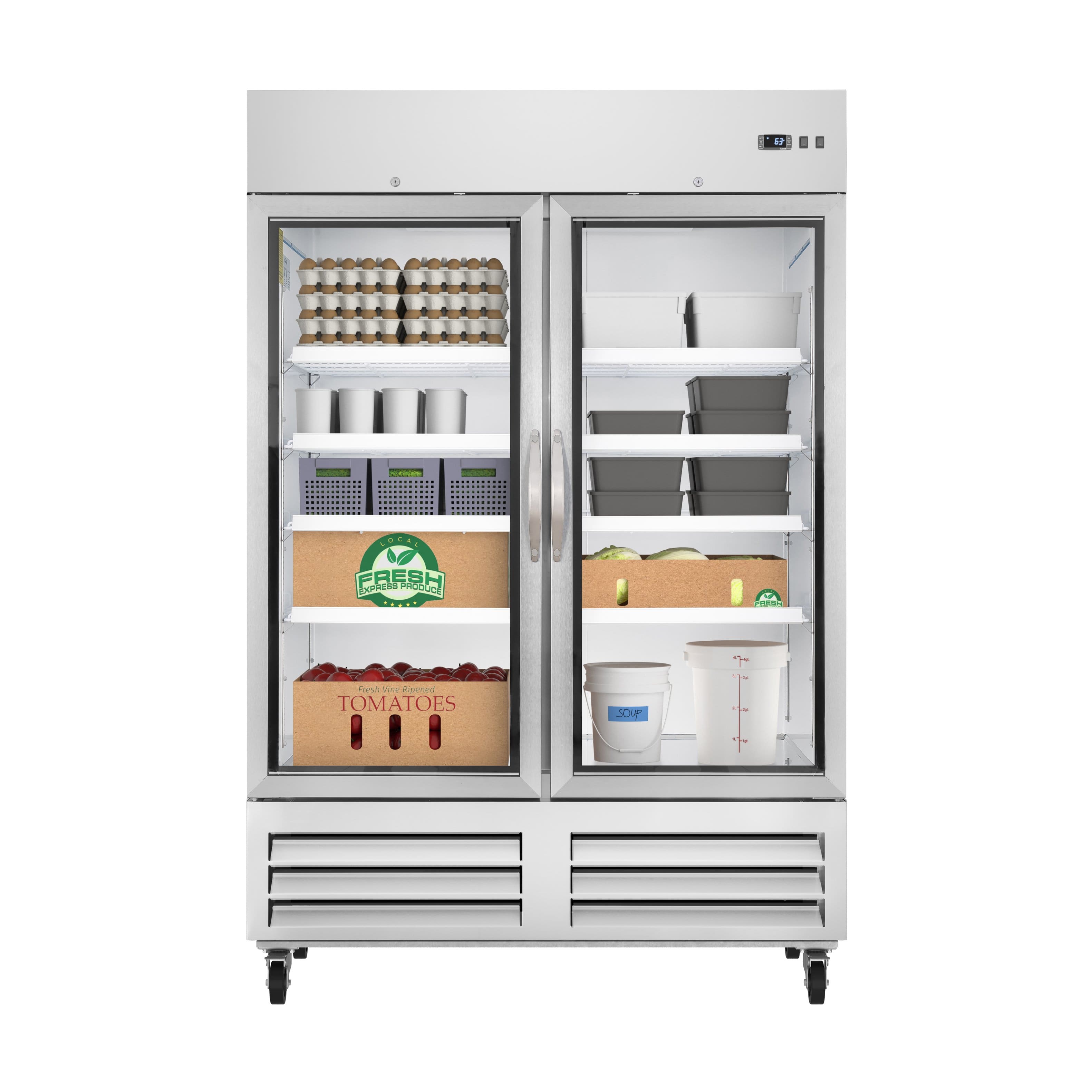 Koolmore - 54 in. Commercial Two Glass Door Convertible Reach-In Refrigerator/Freezer with 49 Cu. Ft. Capacity - Stainless Steel