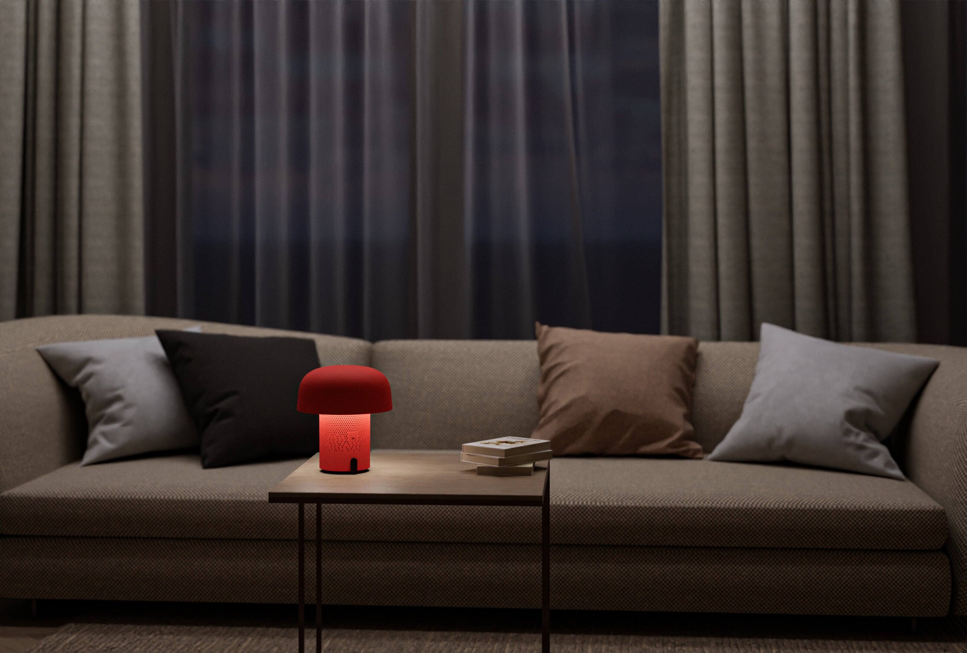 Alt View 5. Kooduu - Sensa Play- Orange Lamp, Cordless rechargeable indoor/outdoor speaker Lamp, Sound by JBL.