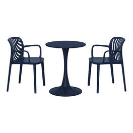 WestinTrends - Playa 3-Piece Outdoor Indoor Metal Patio Dining Table Set With Stackable Patio Chairs - Navy Blue