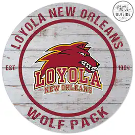 Jardine - Loyola New Orleans Wolf Pack 20'' x 20'' Indoor/Outdoor Weathered Circle Sign - White