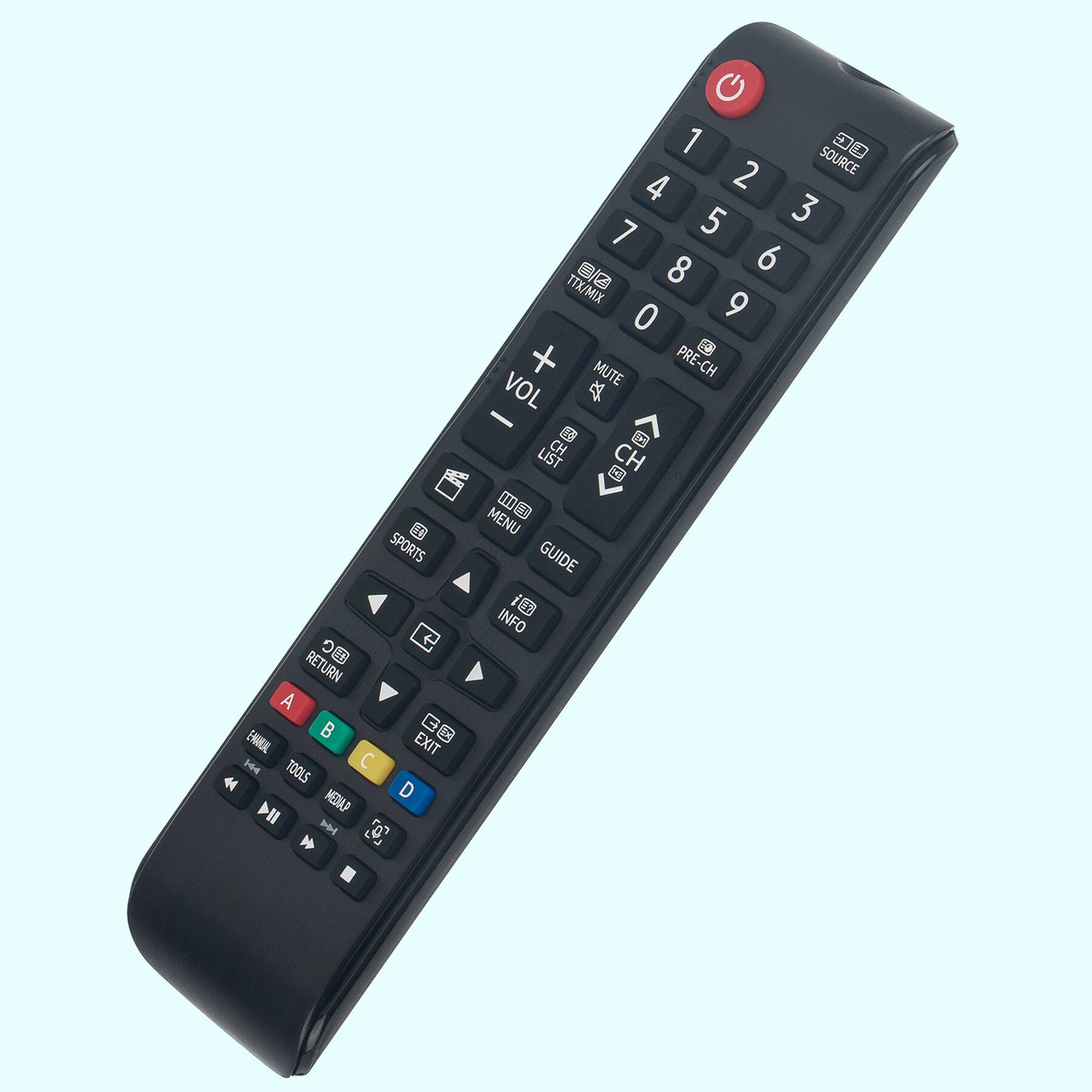 Sure, here is the corrected and grouped text from the image:

- **Top Section:**
  - S SPORTS
  - RETURN
  - A B EHRA EXIT 14
  - C TOOLS
  - MEDIAP

- **Number Pad:**
  - 1 2 3
  - 4 5 6
  - 7 8 9
  - 0

- **Middle Section:**
  - TTX/MIX
  - SOURCE
  - 1 2 3 4 5 6 7 8 9 0
  - MUTE
  - PRE-CH
  - LIST
  - CH
  - MENU
  - GUIDE
  - INFO

- **Bottom Section:**
  - VOL
  - MUTE
  - PRE-CH
  - LIST
  - CH
  - MENU
  - GUIDE
  - INFO
  - RETURN
  - A B C D
  - TOOLS
  - EXIT
  - MEDIA
  - SPO
  - VOL