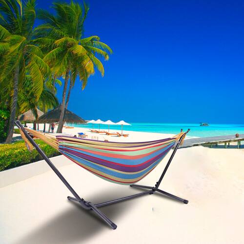 Alt View 5. Winado - Hammock Set 9 FT Heavy Duty with Steel Stand, Portable Carrying Bag for Garden Indoor Outdoor Patio Deck Yard Beach - Rainbow Stripes.