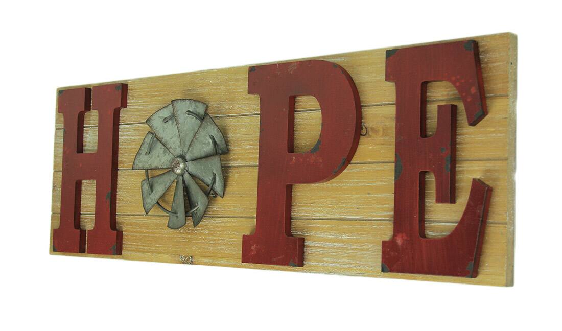 Alt View 1. Zeckos - Distressed Look Holiday Word Sign Windmill Wall Hanging - Red.