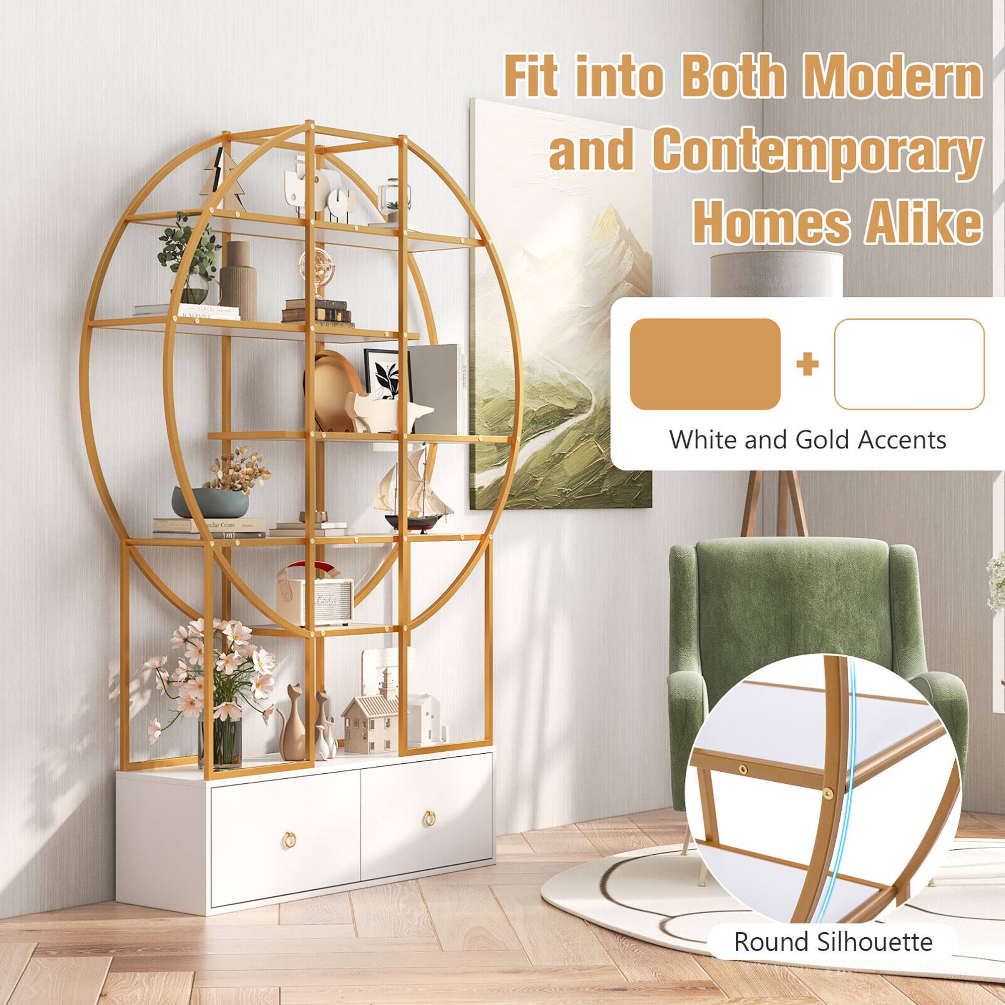 Fit into Both Modern and Contemporary Homes Alike
White and Gold Accents
Round Silhouette
