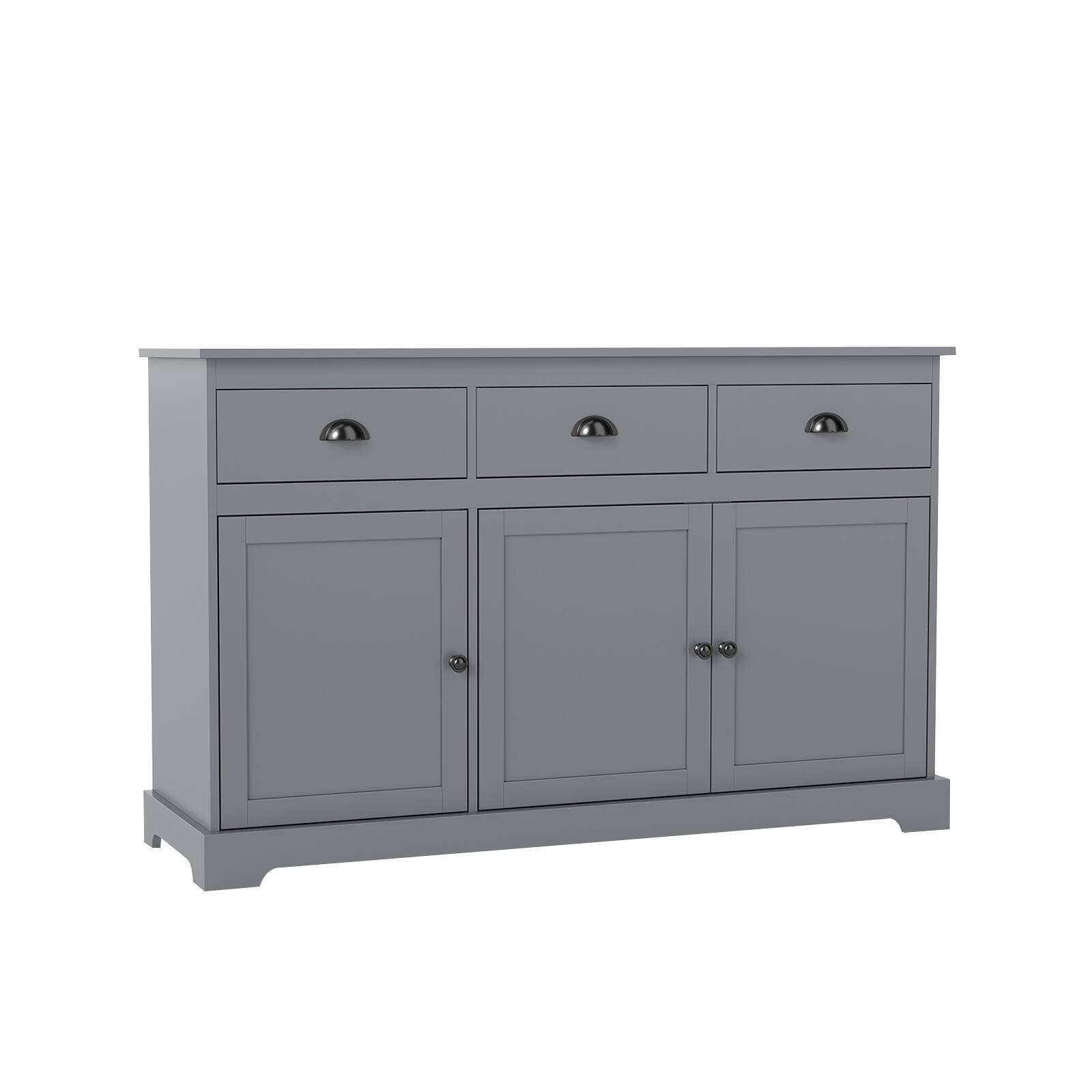 Alt View 9. Gymax - Gymax Modern Buffet Sideboard 53.5'' Storage Cabinet w/ 3 Drawers 3 Doors Gray - Gray.