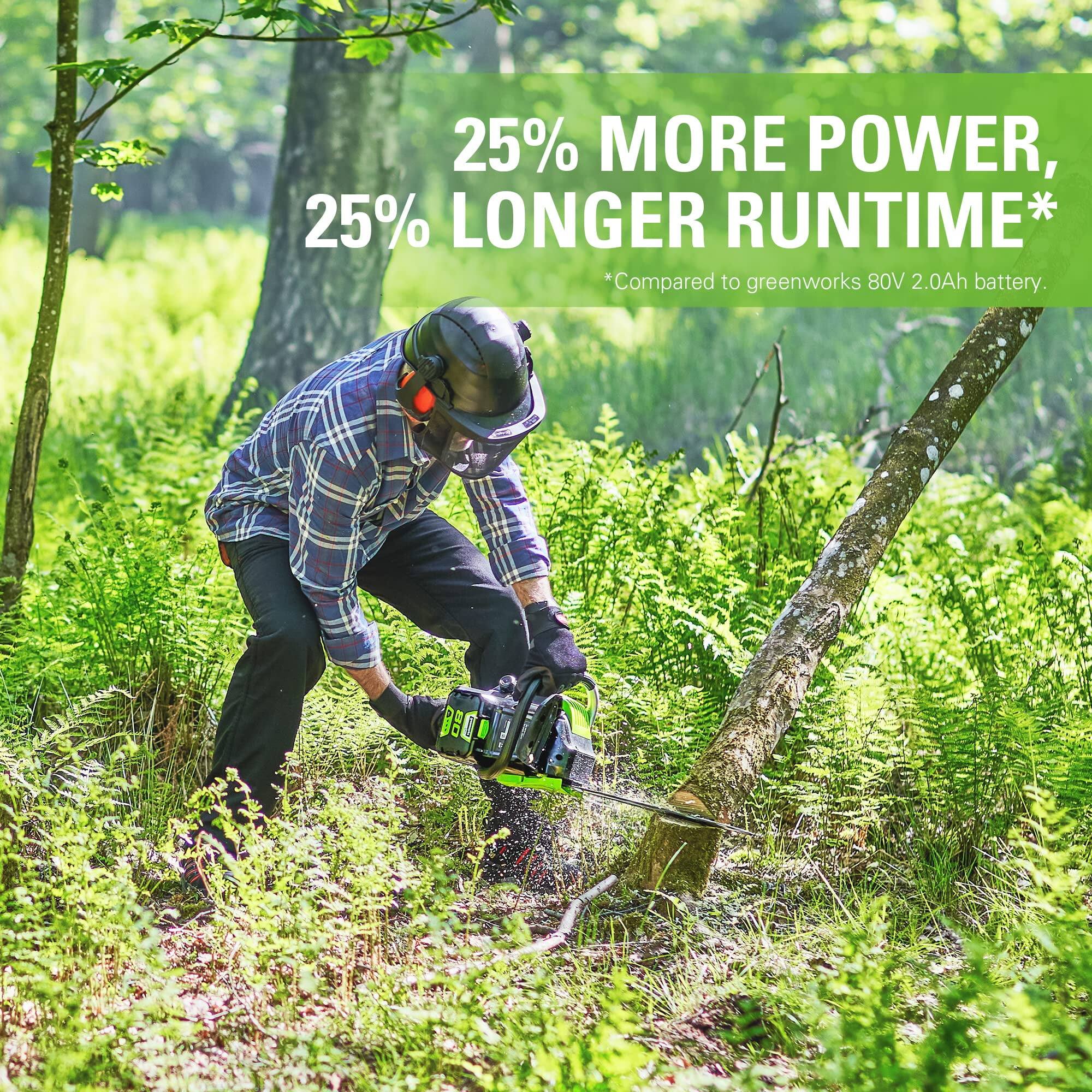 25% MORE POWER, 25% LONGER RUNTIME*  
*Compared to greenworks 80V 2.0Ah battery.