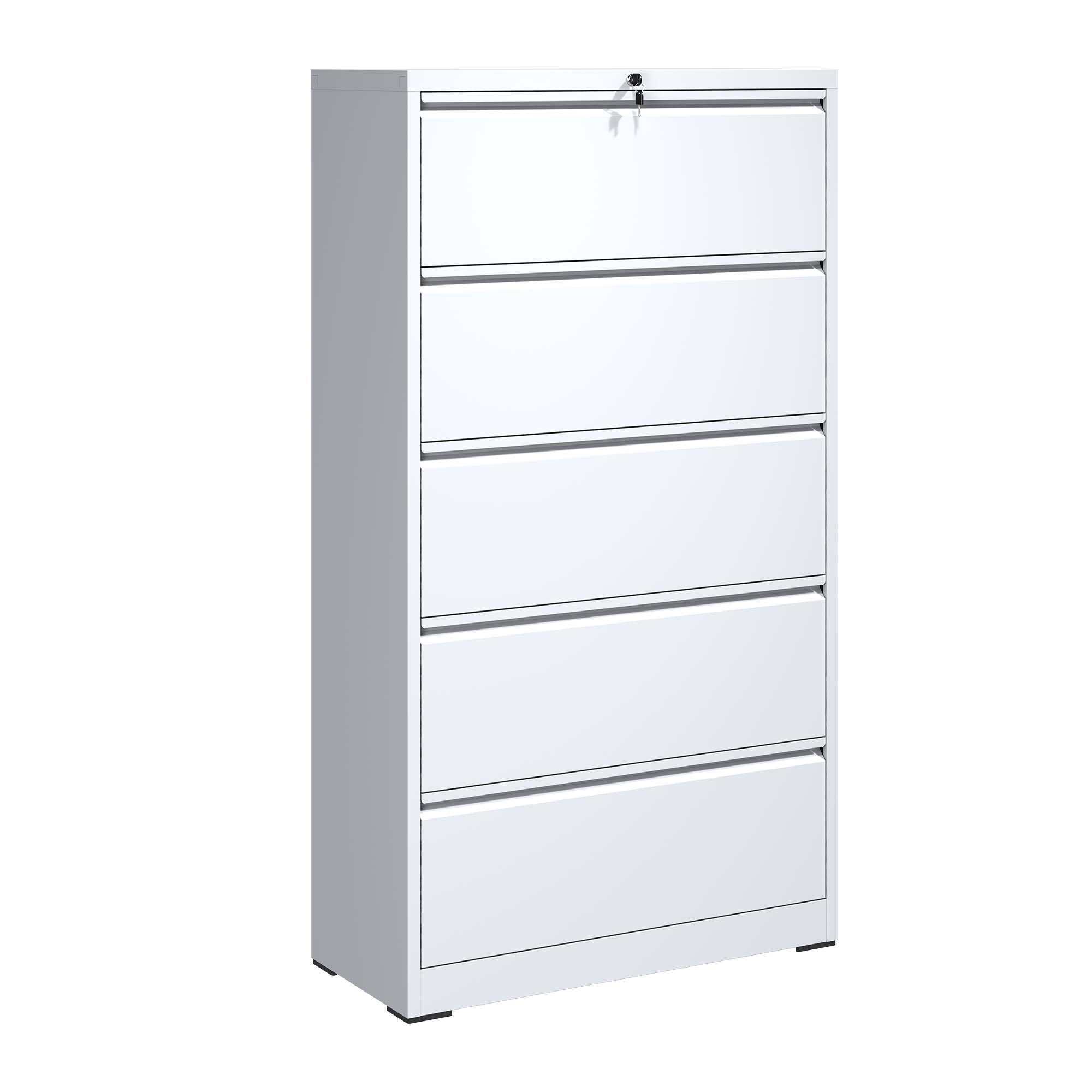 Boyel Living 5 Drawer Lateral Metal File Cabinet with Lock White - Best Buy
