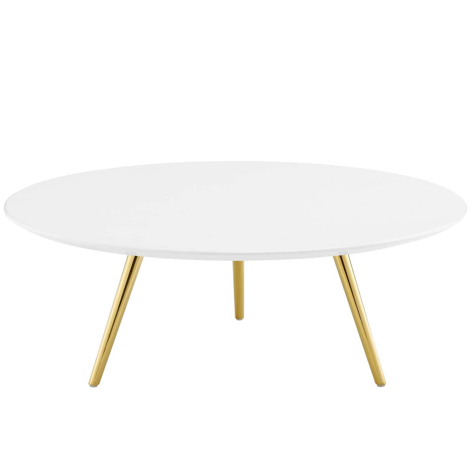 Angle. Modway - Lippa Round Wood Coffee Table with Tripod Base - Gold White.