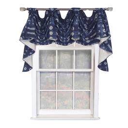 RLF Home - Pulsar 3-S Victory 100% Cotton Tab Top Swag Window Curtain 54" x 25" - Navy