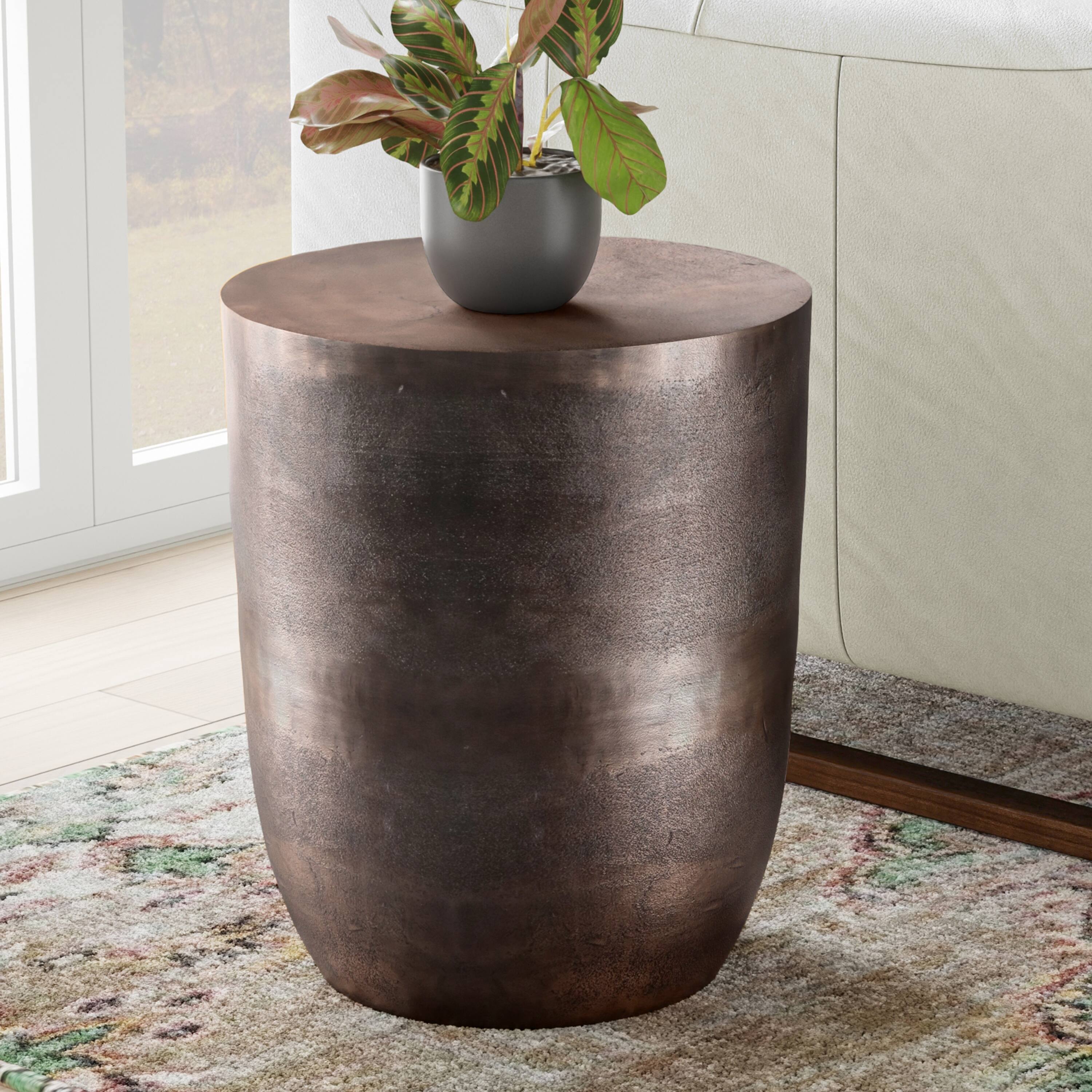 Angle. Simpli Home - Morris 16.5 inch Wide Contemporary Metal Accent Table in Antique Silver Cast Aluminum, Assembled - Antique Copper.