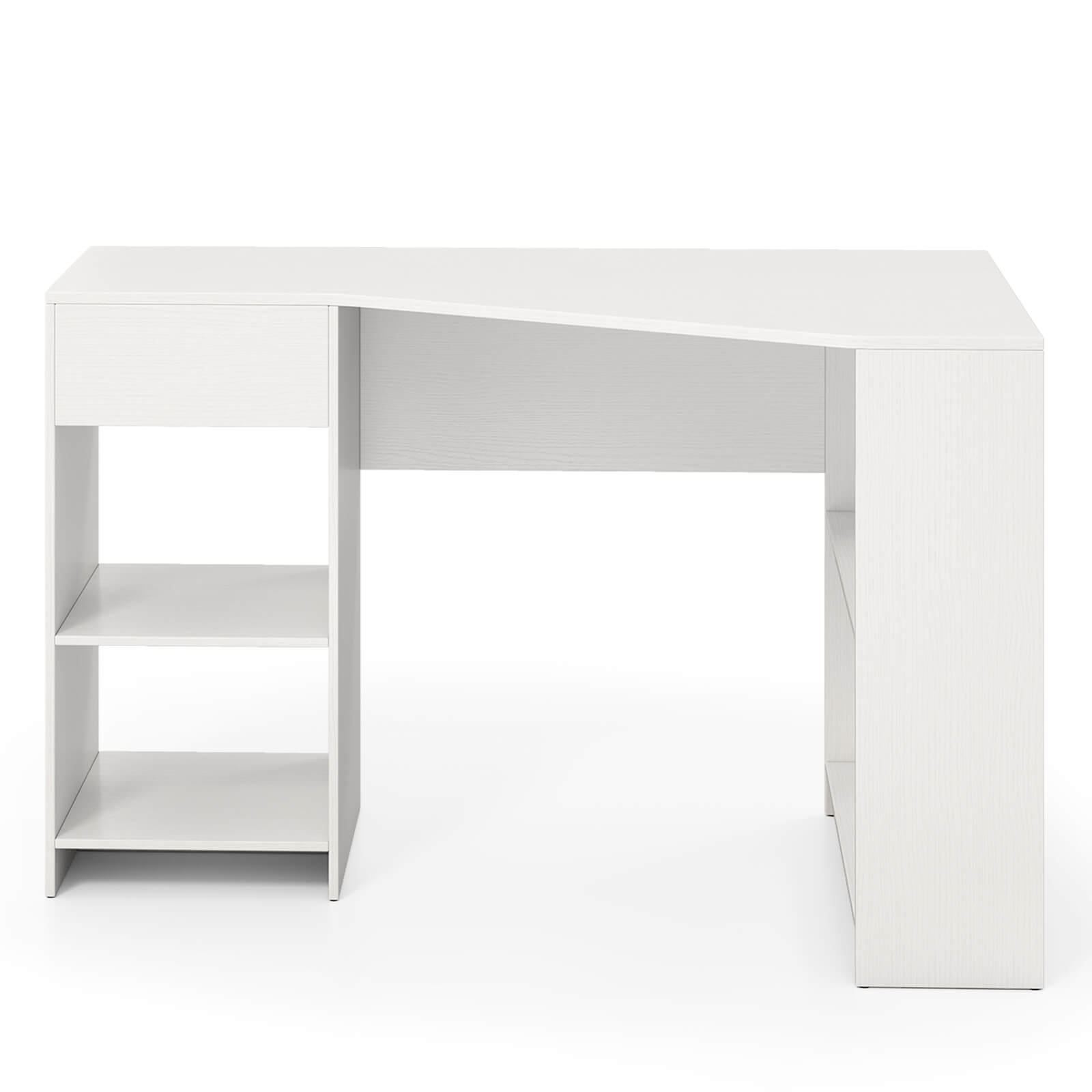 Angle. Costway - Costway L Shaped Computer Desk with Drawer & Storage Shelves for Home Office Workstation - White.