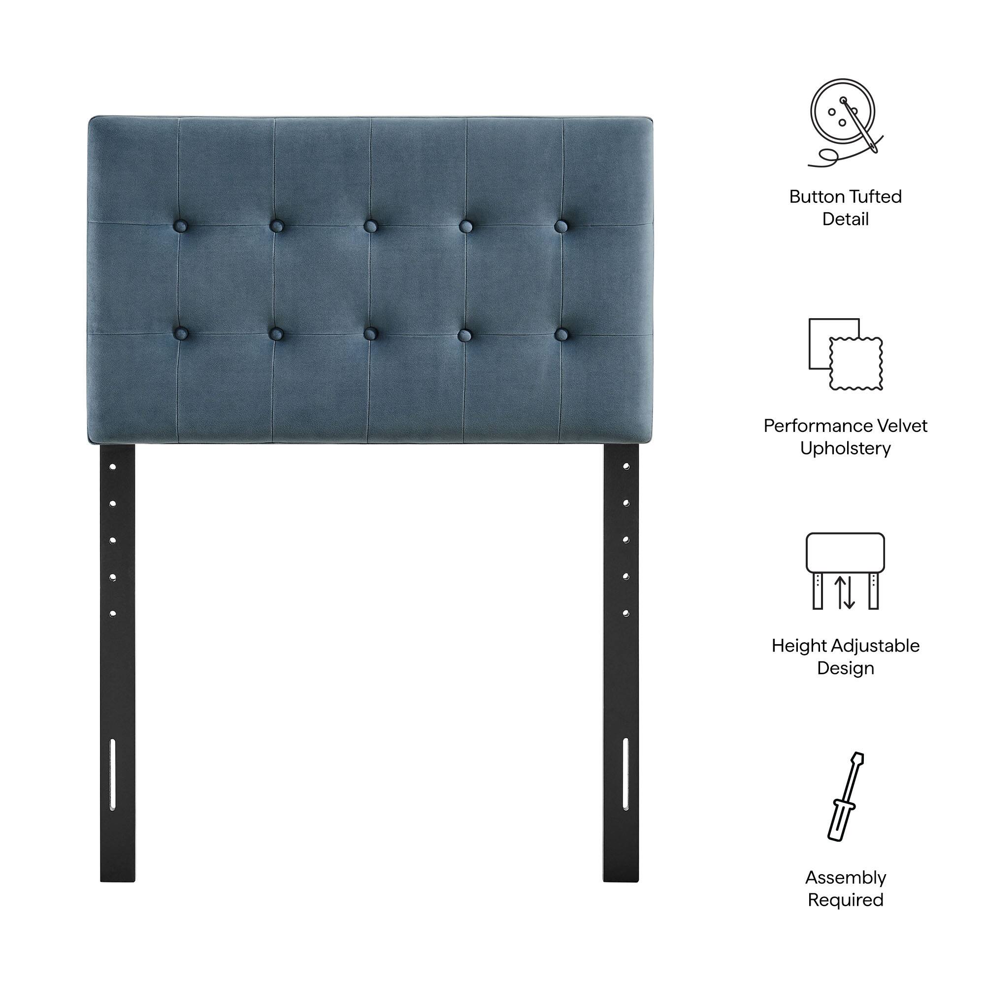 Button Tufted Detail  
Performance Velvet Upholstery  
Height Adjustable Design  
Assembly Required