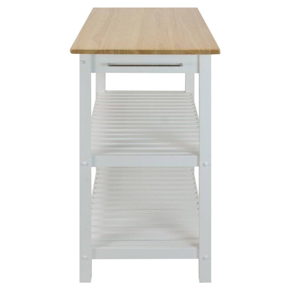 Angle. FurniFact - White Kitchen Island Table with Storage, Drawer and Open Counter 2 Shelves - White.