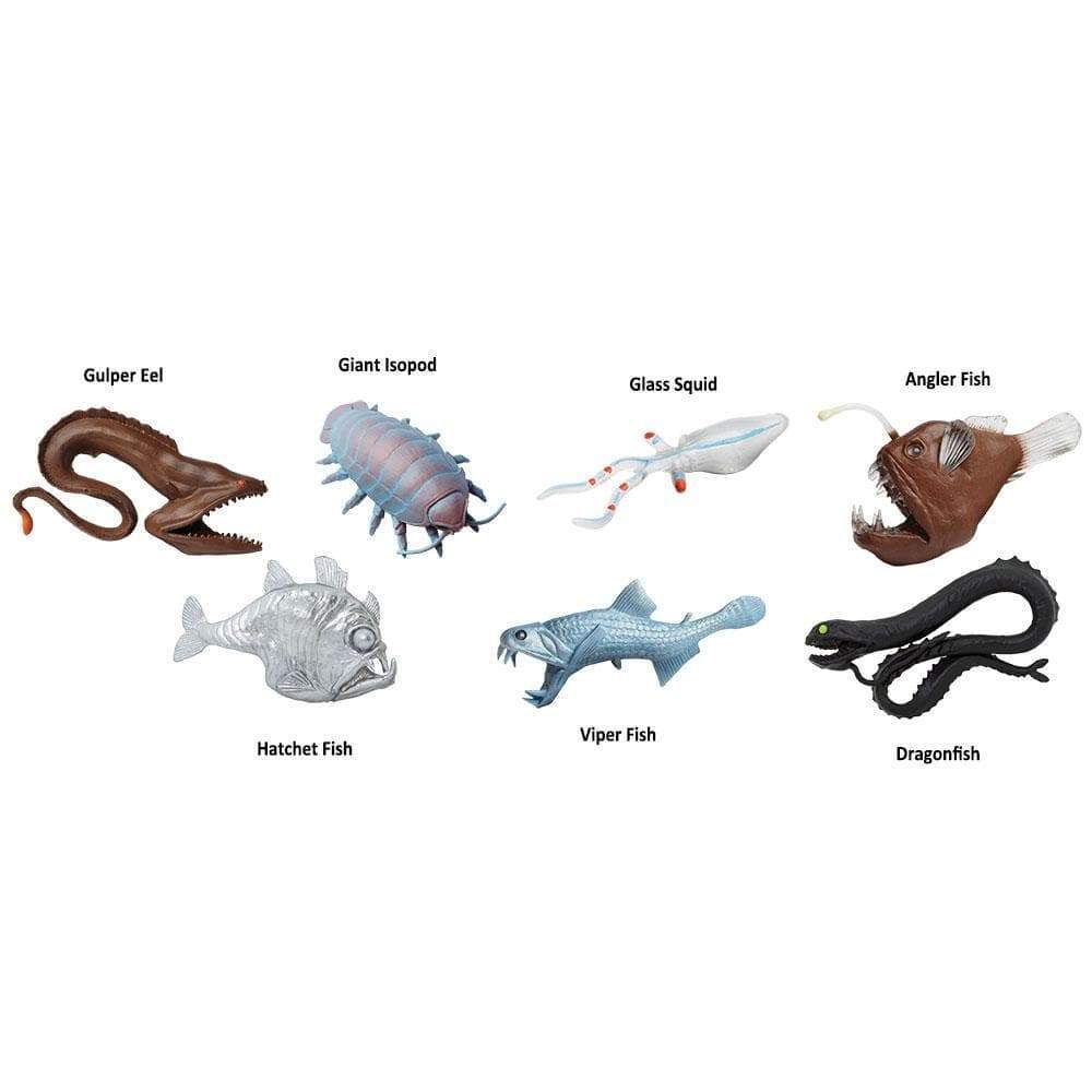Gulper Eel  
Giant Isopod  
Glass Squid  
Angler Fish  
Hatchet Fish  
Viper Fish  
Dragonfish