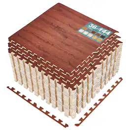Sorbus - 144 Sq. Ft. Wood Grain Floor Tiles Foam Mat EVA Interlocking Mats Tile 3/8-Inch Thick Flooring Mats w/Borders - Light Mahogany