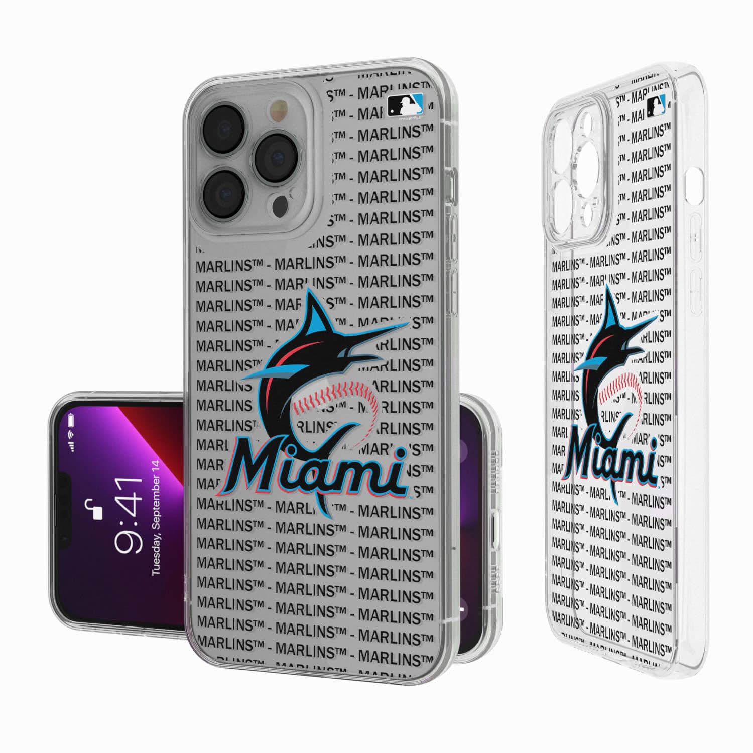 Keyscaper - Miami Marlins Text Backdrop Clear iPhone Case - 12 mini - Multicolor