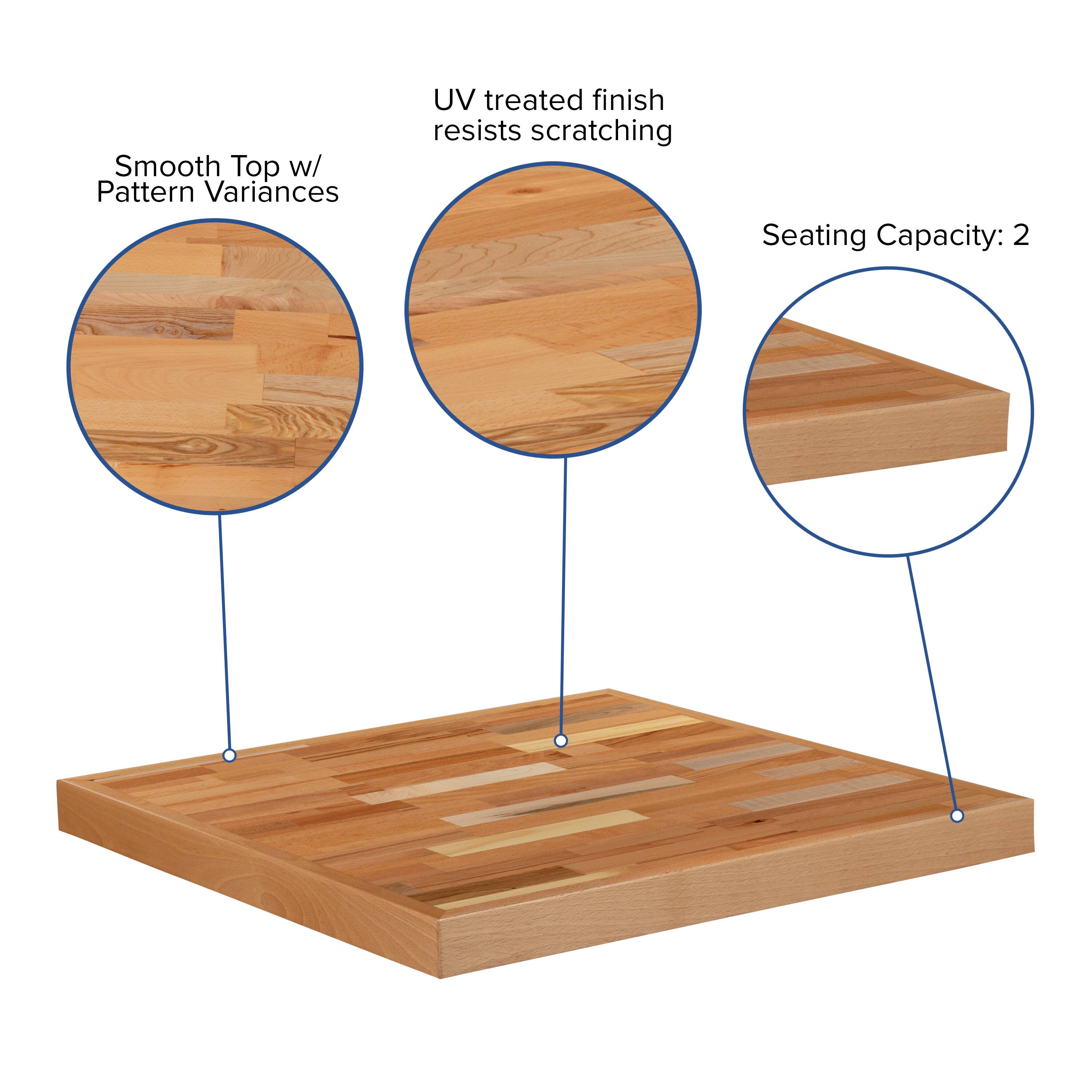 Smooth Top w/ Pattern Variances  
UV treated finish resists scratching  
Seating Capacity: 2