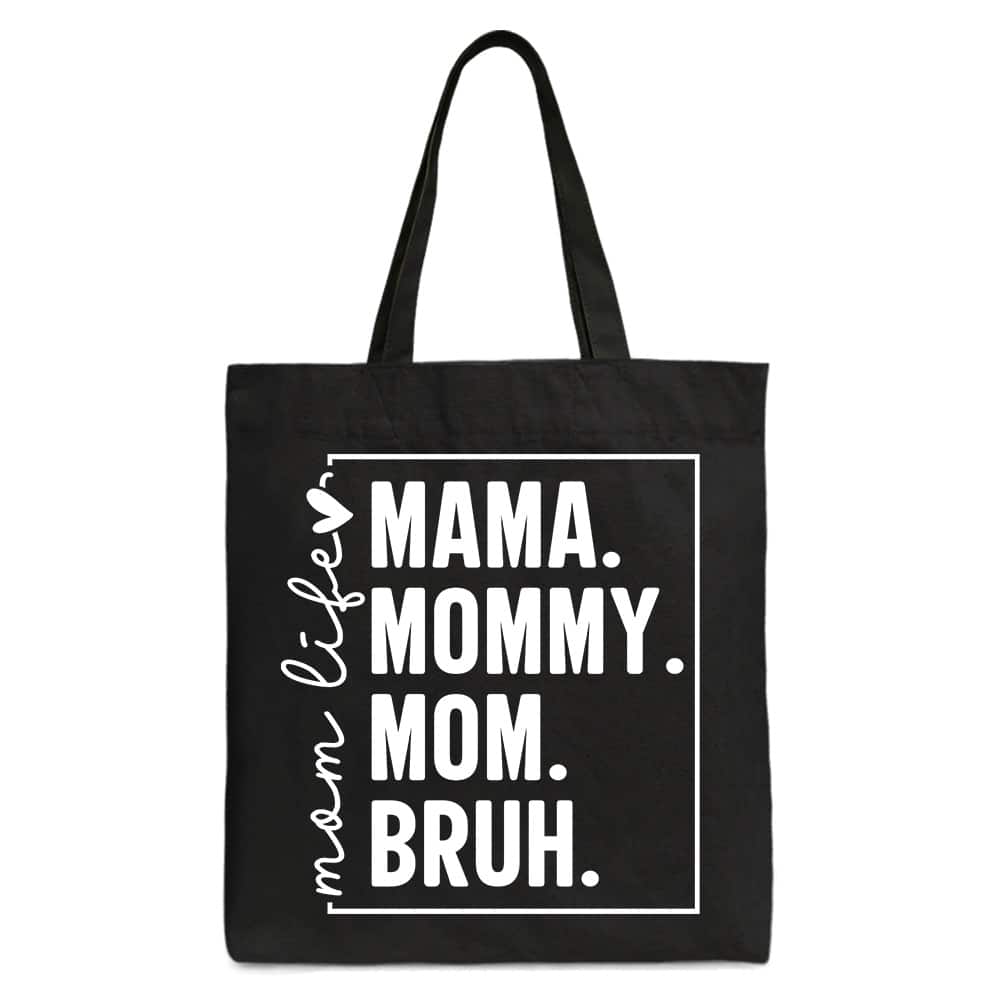 OrnamentallyYou - Funny Mom's Life Canvas Tote Bag, Minimalist Mama Gift Shopper for Stylish Mothers - Black