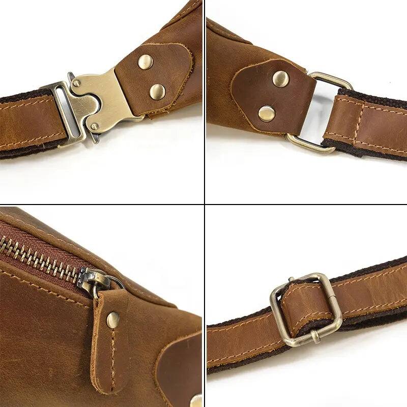 Alt View 4. Steel Horse Leather - Wagner Leather Waist Bag | Full Grain Leather Fanny Pack - Brown.