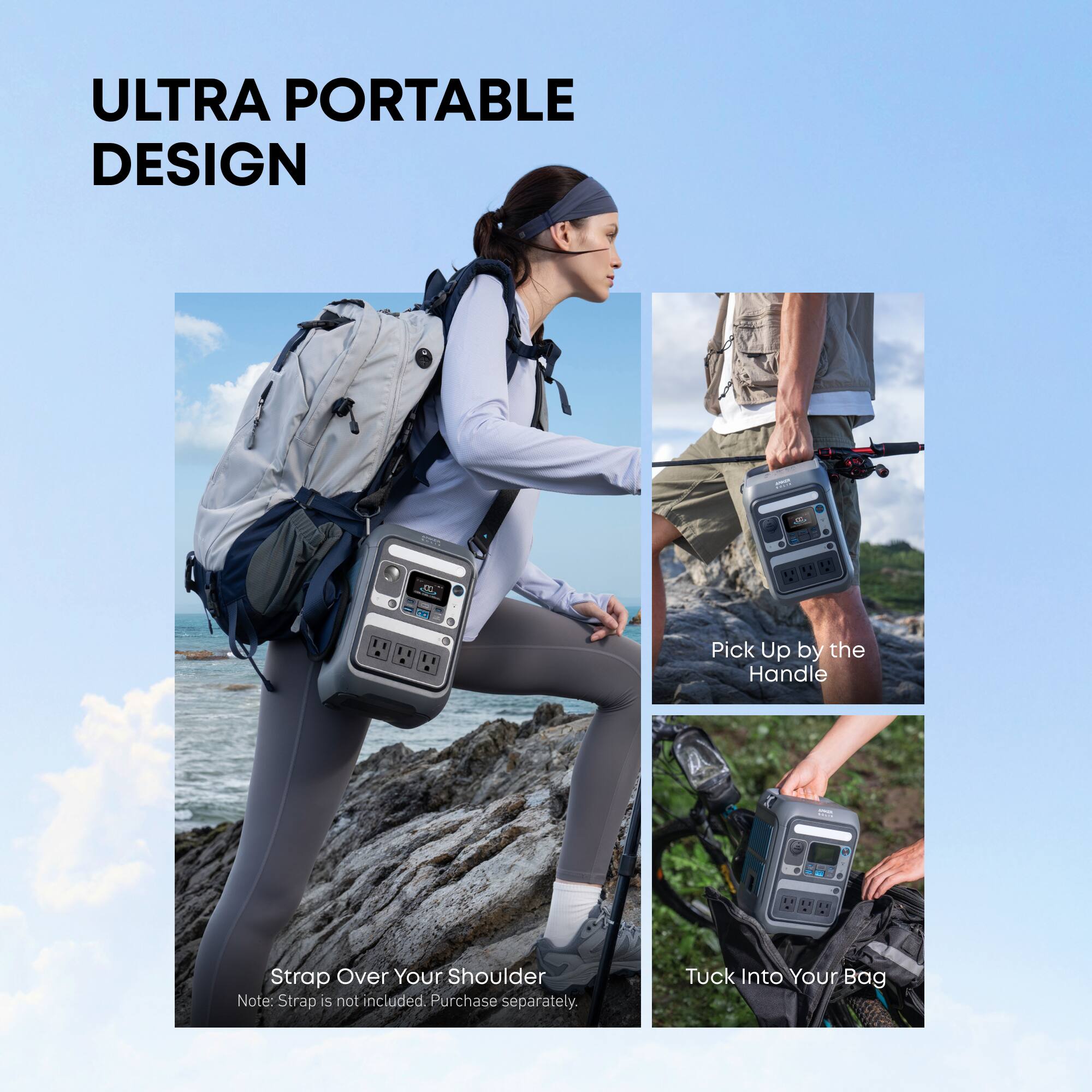ULTRA PORTABLE DESIGN

APPLET .....

Pick Up by the Handle

Strap Over Your Shoulder
Note: Strap is not included. Purchase separately.

Tuck Into Your Bag
