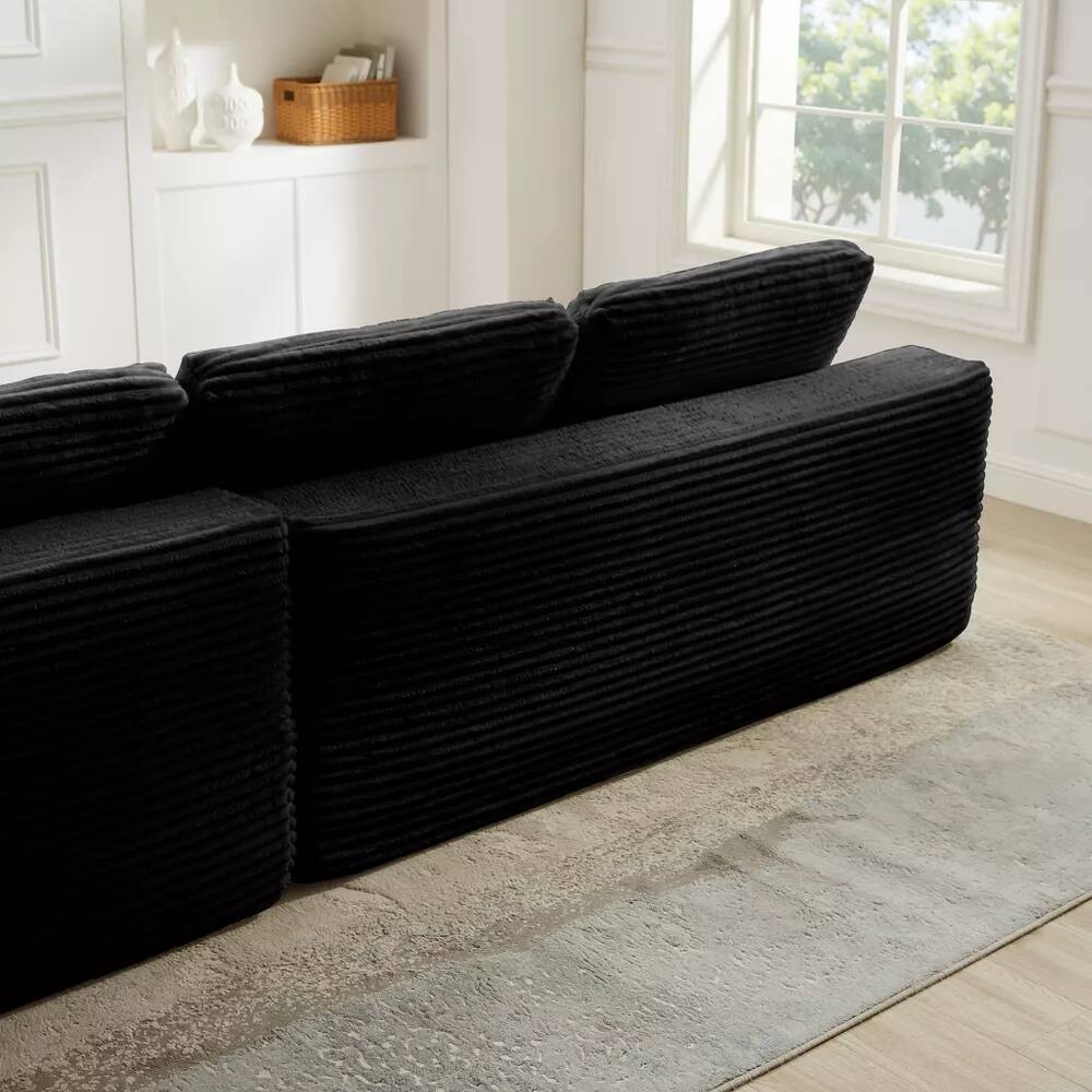 Alt View 7. Meqiodas - 109'' Modern Boneless Sofa Couch, Corduroy Modular Sectional Sofa With L-Shape Chaise, No Assembly Required - Black.