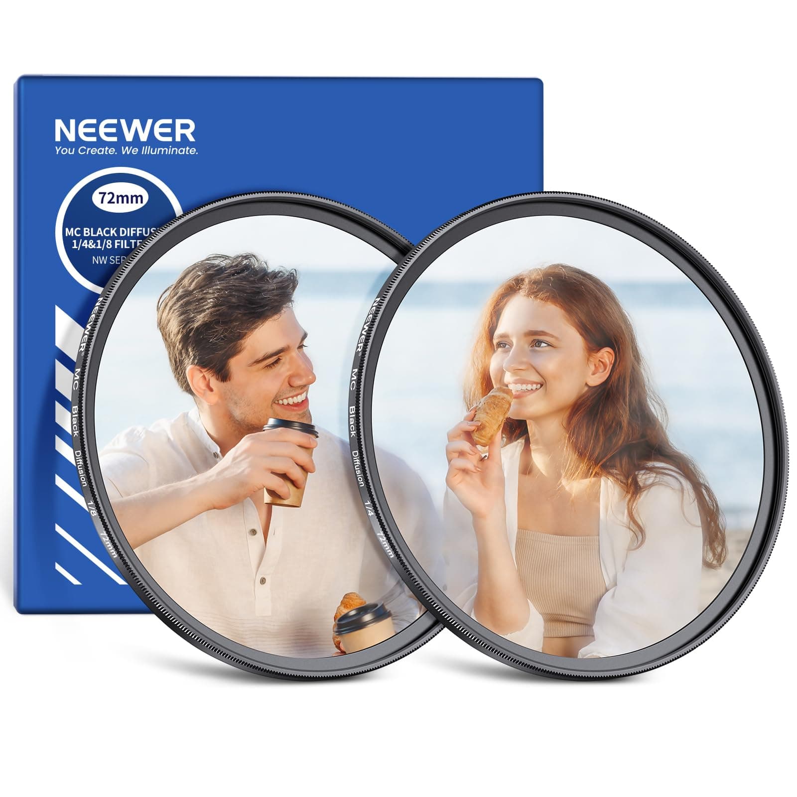 Neewer - 72mm 2-Pack Diffusion Filter Set, 1/4 & 1/8, Dreamy Cinematic, w/ Case & Cloth