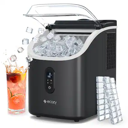 Front. Ecozy - Ice Cube Makers Countertop, 33lbs Per Day Portable Ice Machine - Black.
