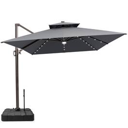 Crestlive Products - 11x11ft Aluminum Cantilever Patio Umbrella with Lights with Base - Dark Gray