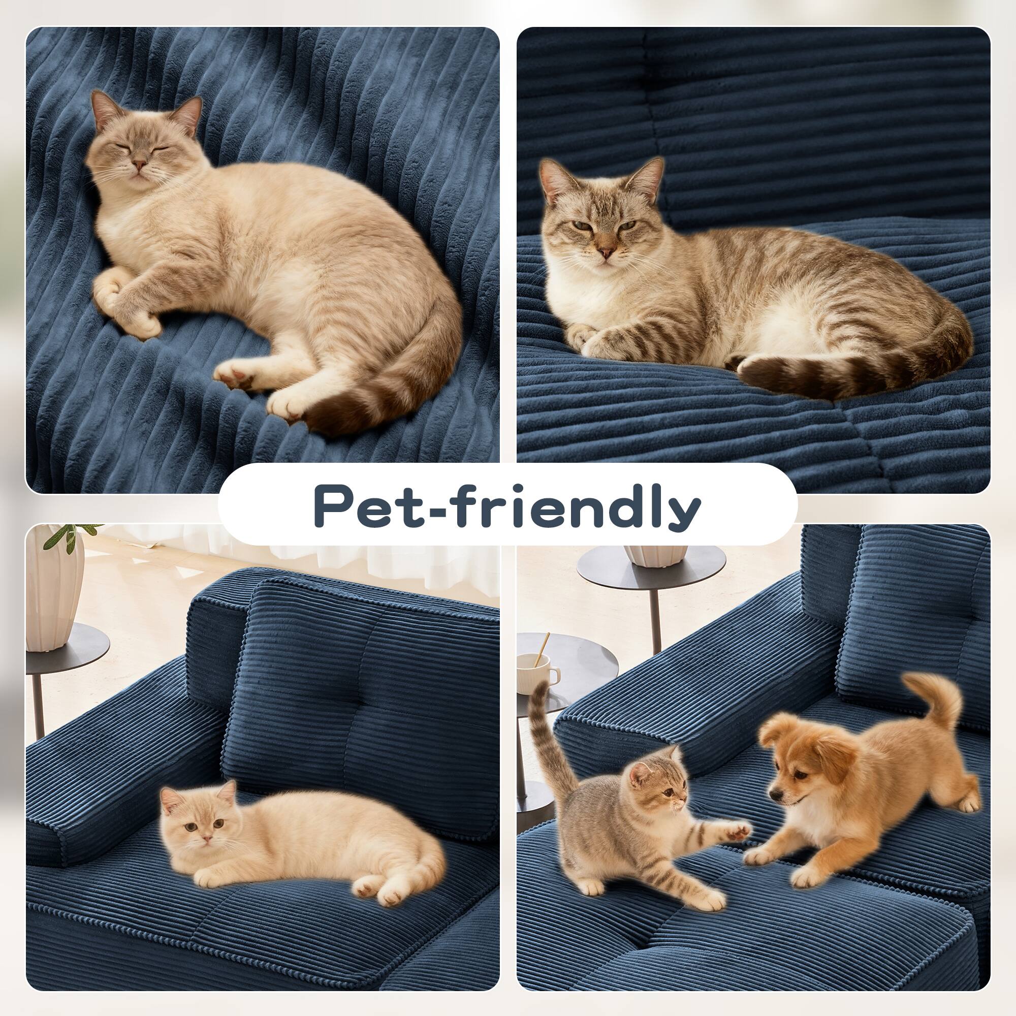 Alt View 7. LOVMOR - 3 Seater Corduroy Sectional Couch Modular Deep Seat Storage Ottoman No Assembly Compressed Pack Tufted For Den - Blue.