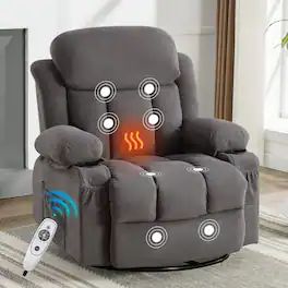 GOODSILO - Swinging Recliner Massage Heated Sofa with USB & Cup Holders - Gray