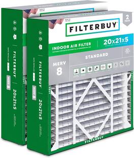 Filterbuy - 20x21x5 MERV 8 Dust & Allergy Defense, Electrostatic Pleated HVAC AC Furnace Air Filters Replacement for Lennox (2-Pack) - Silver