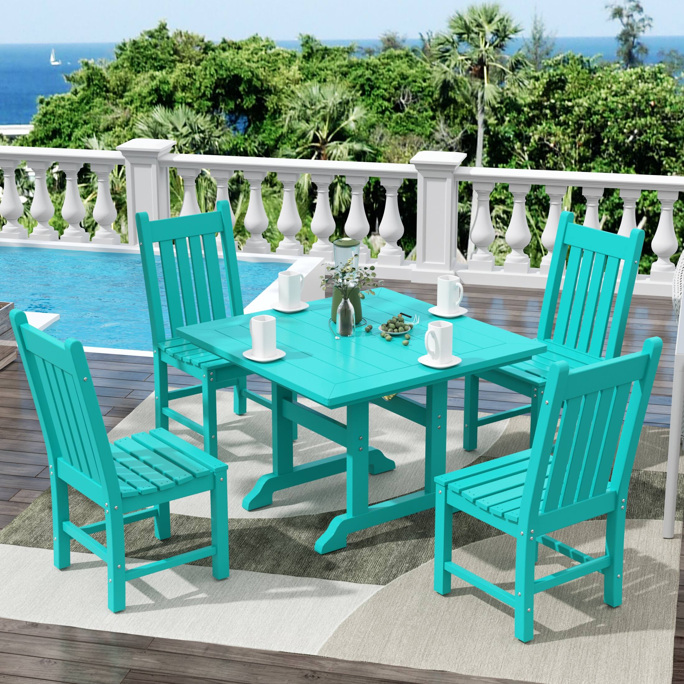 Angle. WestinTrends - WestinTrends Malibu 5 Piece Outdoor Patio Dining Set Outdoor Square Table and Chair Set - Turquoise.