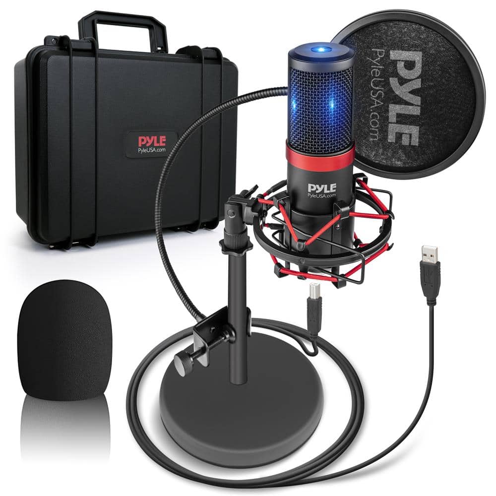 Pyle - USB Microphone Podcast Recording Kit - Audio Cardioid Condenser Mic w/Shock Mount Stand & Pop F