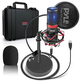 Pyle - USB Microphone Podcast Recording Kit - Audio Cardioid Condenser Mic w/Shock Mount Stand & Pop F