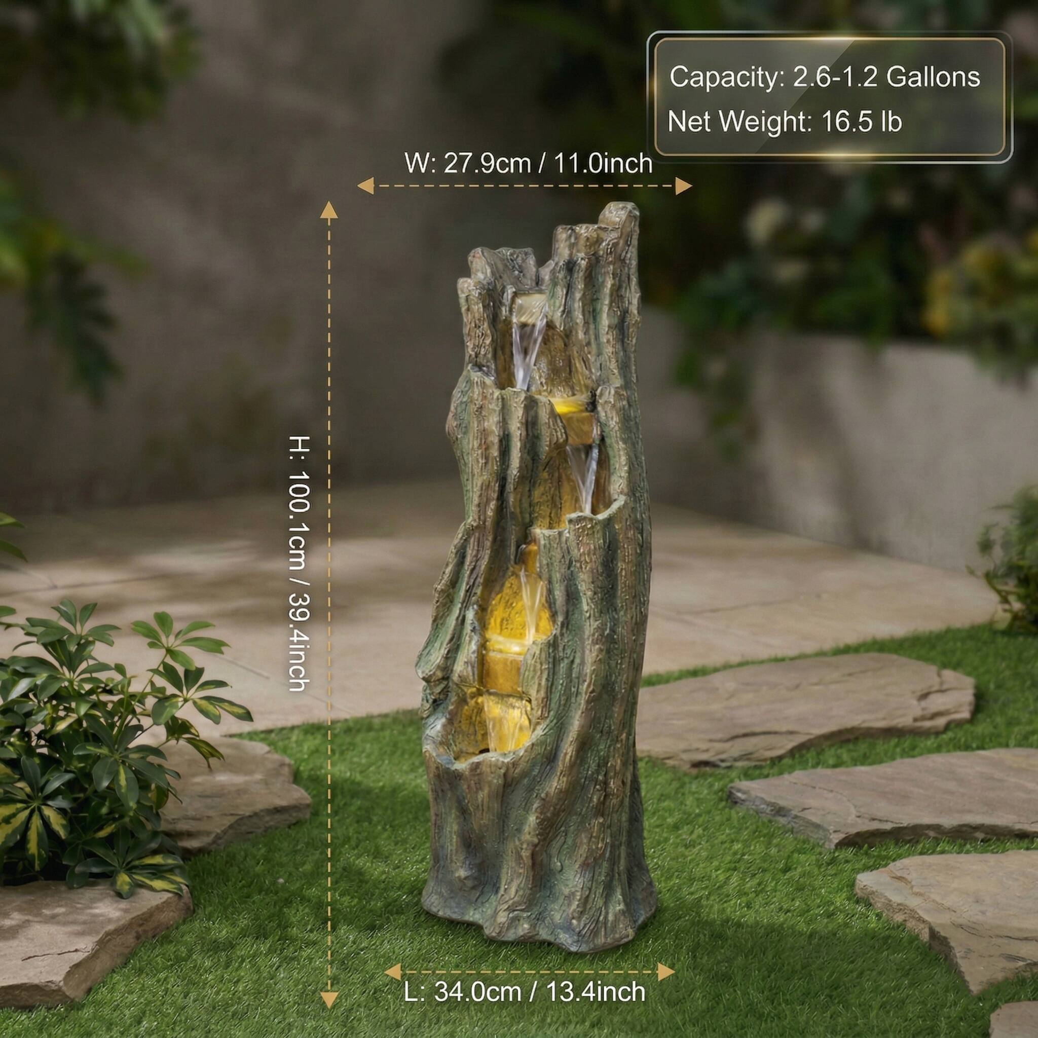 Capacity: 2.6-1.2 Gallons  
Net Weight: 16.5 lb  

W: 27.9cm / 11.0inch  
H: 100.1cm / 39.4inch  
L: 34.0cm / 13.4inch