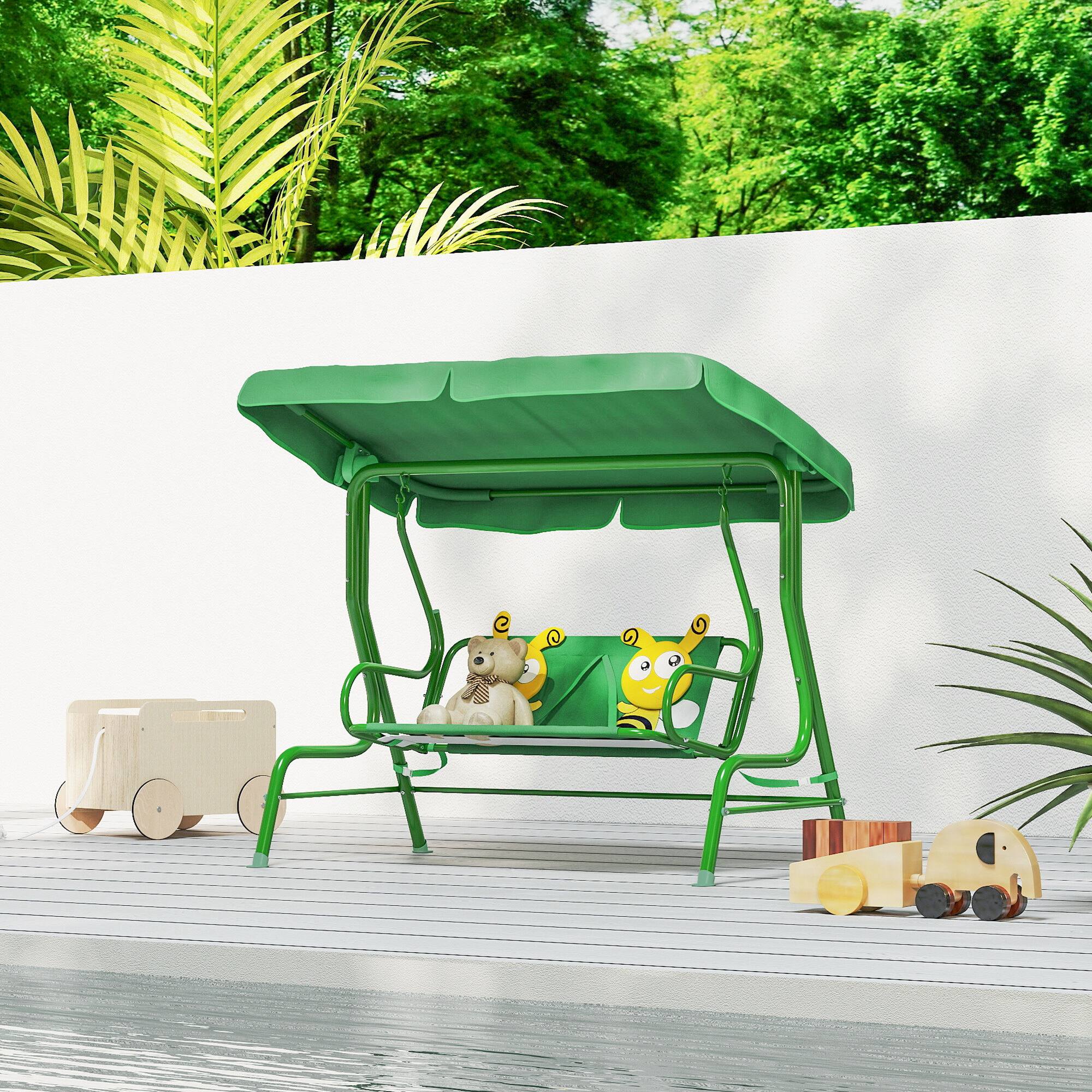Alt View 8. Qaba - Patio Swing Chair with Adjustable Canopy, Safety Belt for Patio, Garden, Poolside, Balcony - Dark Green.