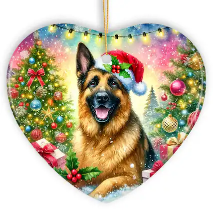 Front. OrnamentallyYou - Winter Wonderland German Shepherd Ornament Gift and Decor for Cozy Christmas Heart Version - Multi-colored.