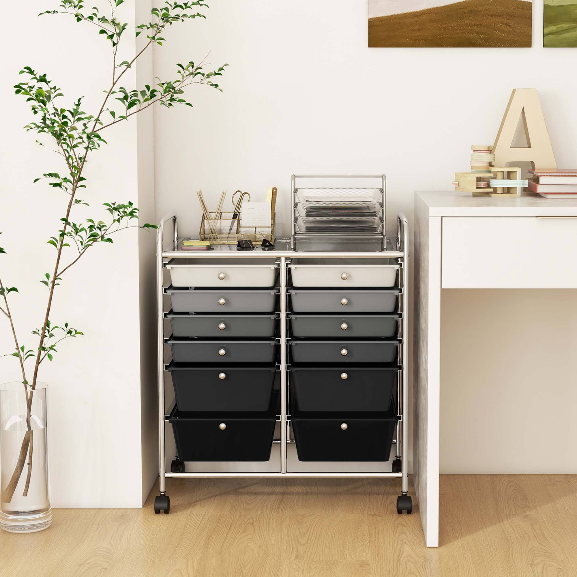 Angle. Costway - 12 Drawer Rolling Cart Storage Multicolor Scrapbook Paper Studio Organizer Bins - Gradient Gray.