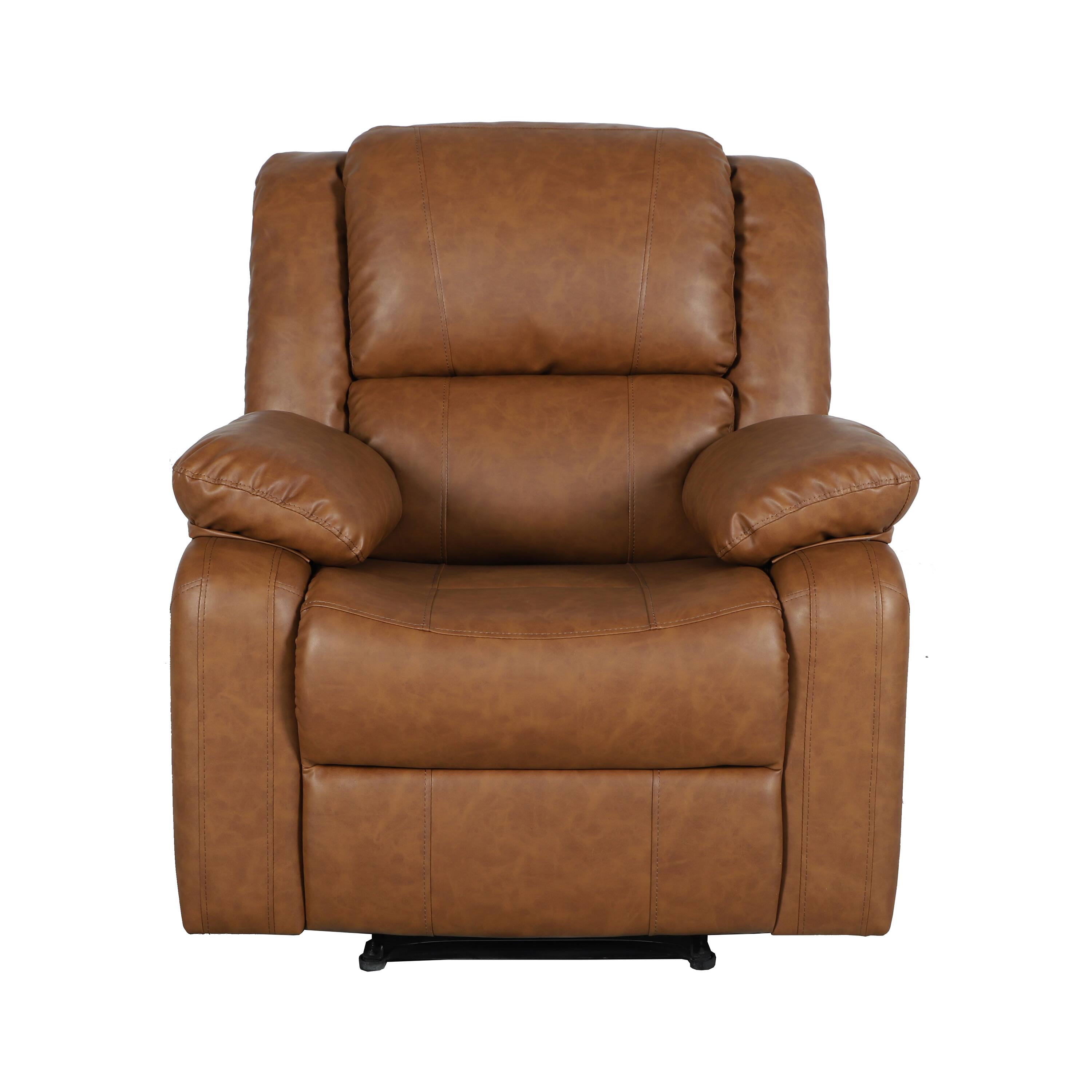 Alt View 9. Emma + Oliver - Recliner with Bustle Back and Padded Arms - Cognac Faux Leather.