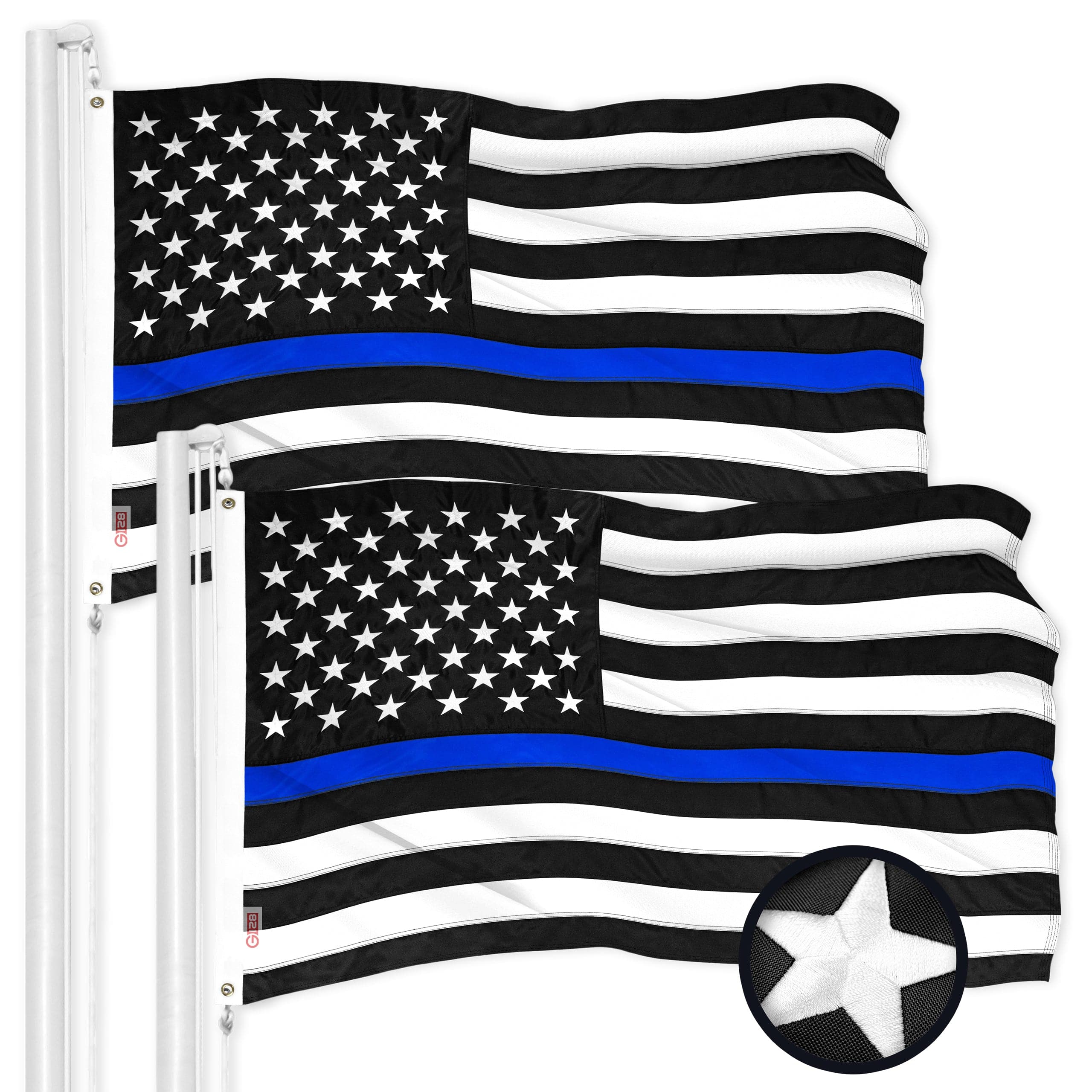 G128 - 2-Pack Thin Blue Line Flag 16x24 in Embroidered 300D Polyester Indoor/Outdoor - Assorted Colors