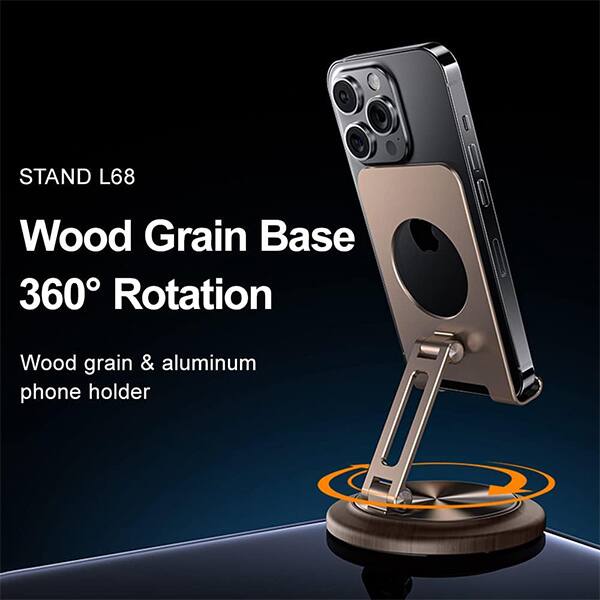 STAND L68 Wood Grain Base 360° Rotation Wood grain & aluminum phone holder