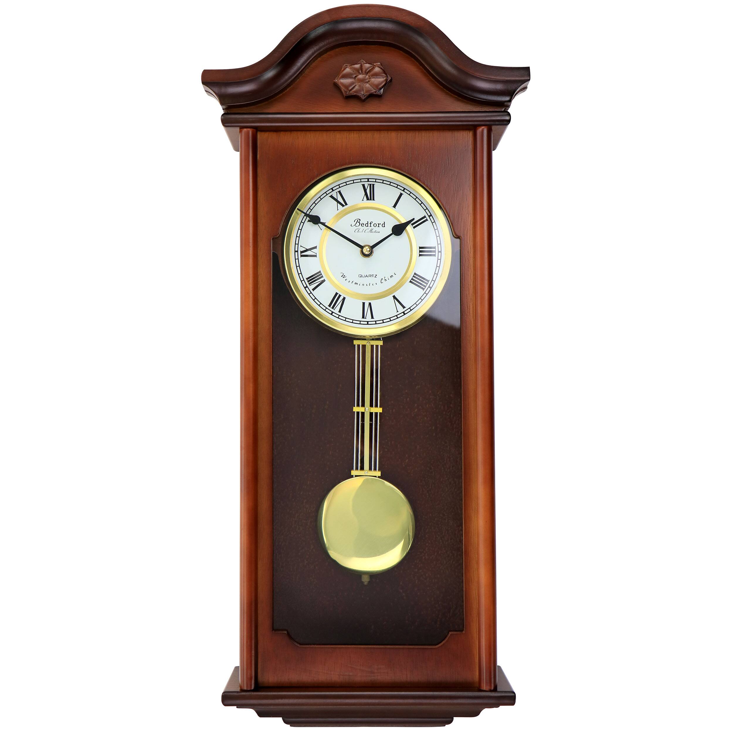Bedford Clock Collection - Jacob 22.75 Inch Mahogany Chiming Pendulum Wall Clock - Brown
