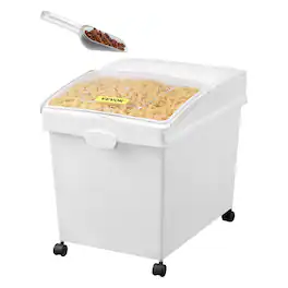 VEVOR - Rice Storage Container,10.5Gallon/40L x3 Capacity Large Dog Food Dispenser Bin,Kitchen Ingredient Grain Cereal Flour Bin - White