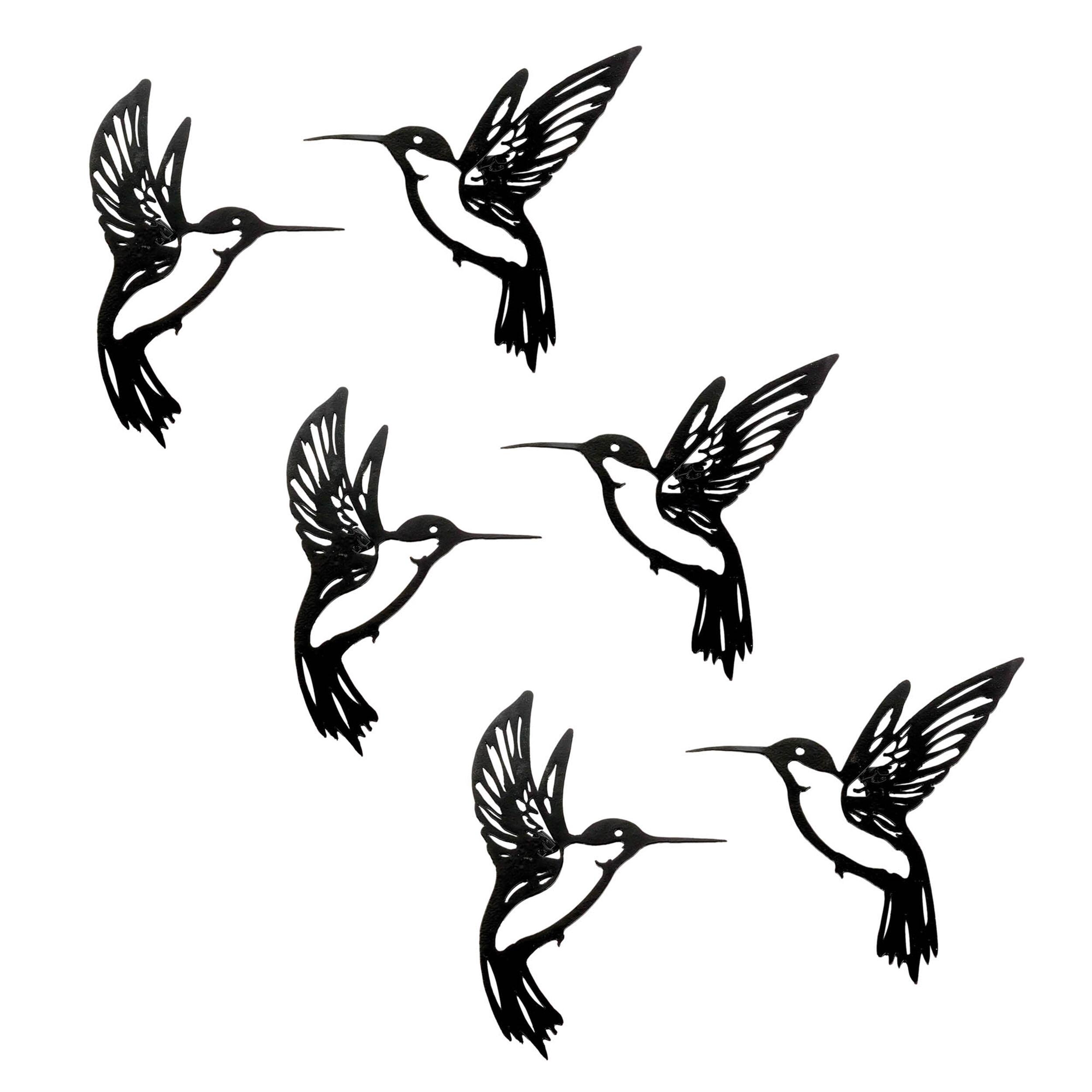 Back. BreeBe - Metal Hummingbird Wall Accent  (Set of 6) - Black.