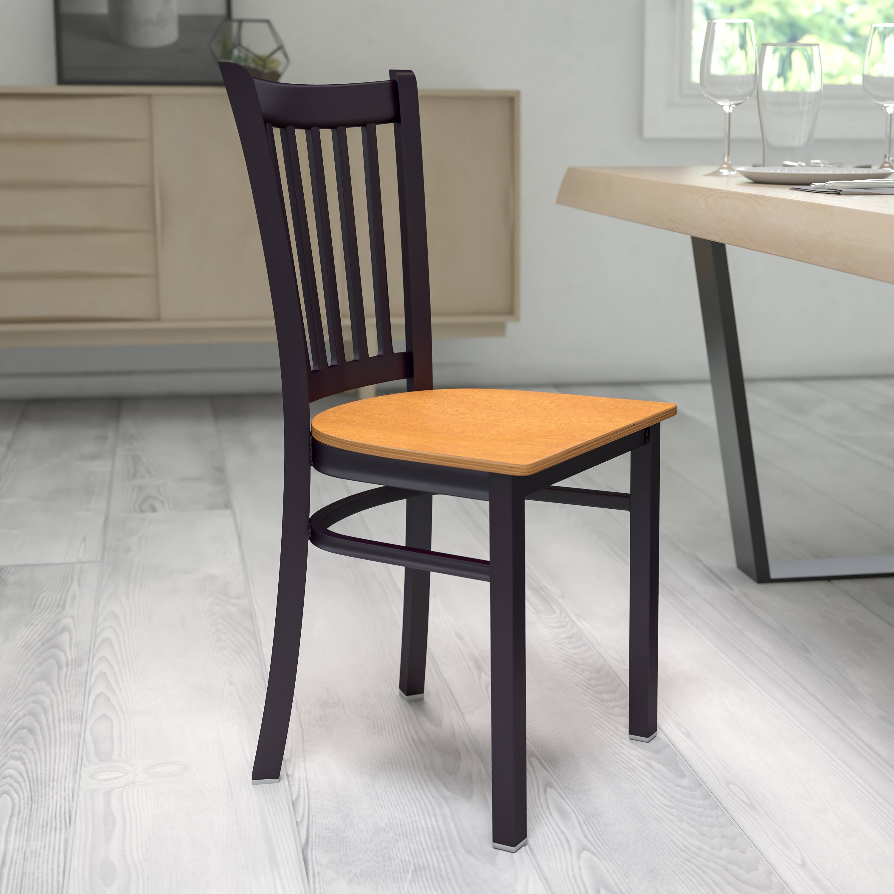 Angle. Flash Furniture - HERCULES Series Black Vertical Back Metal Restaurant Chair - Natural Wood Seat - Natural.